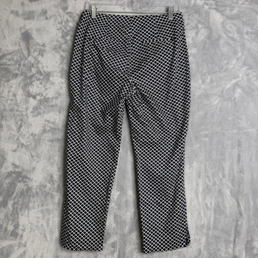 Talbots Heritage Pants Womens 4 Navy Blue Preppy Printed Ankle Mid Rise - Picture 2 of 10